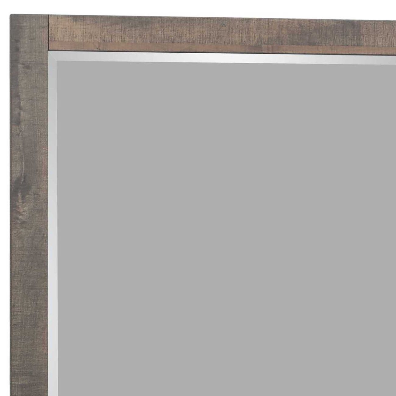 Square Grained Wooden Frame Dresser Top Mirror, Brown and Silver - BM215182