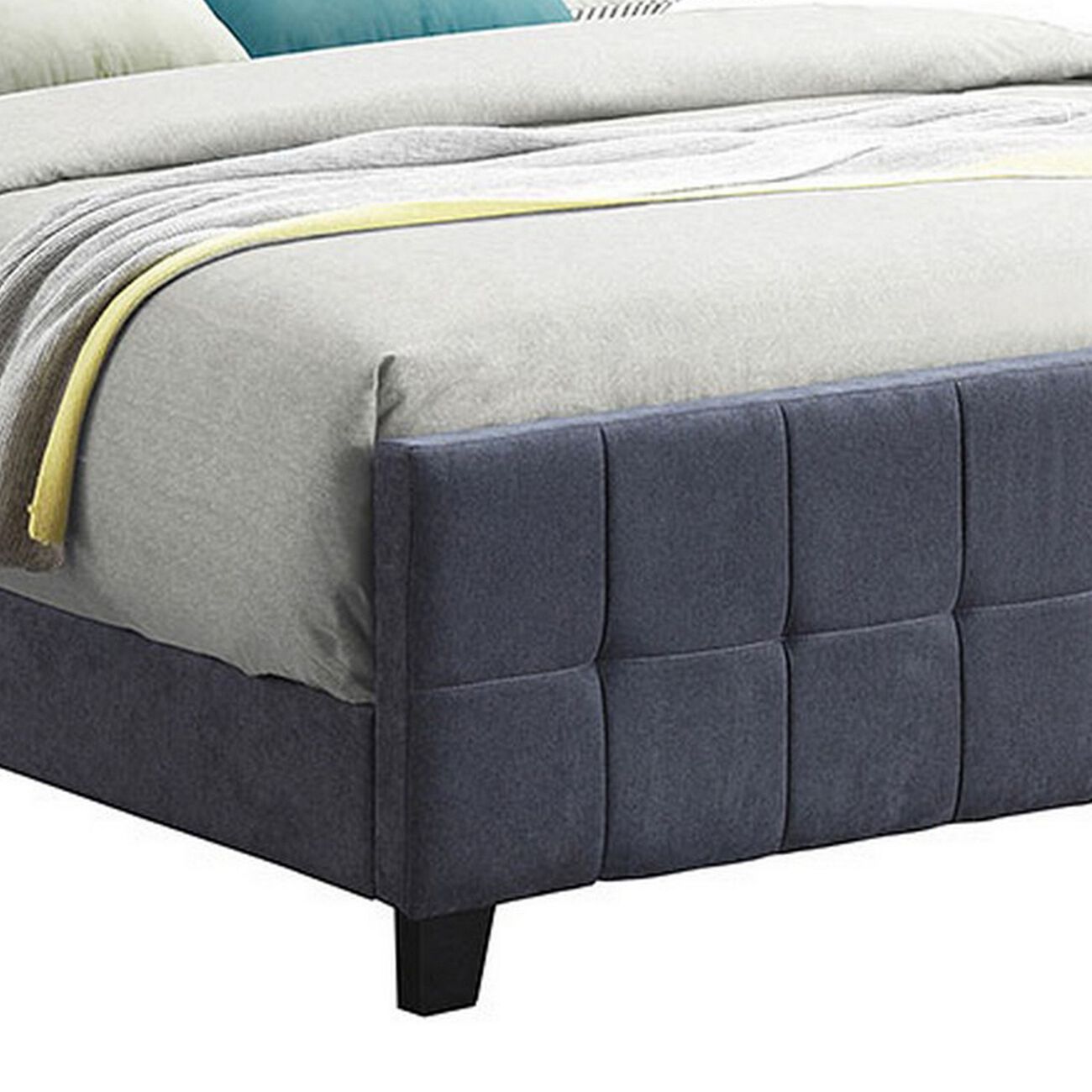 Grid Tufted Fabric Upholstered Queen Bed, Gray