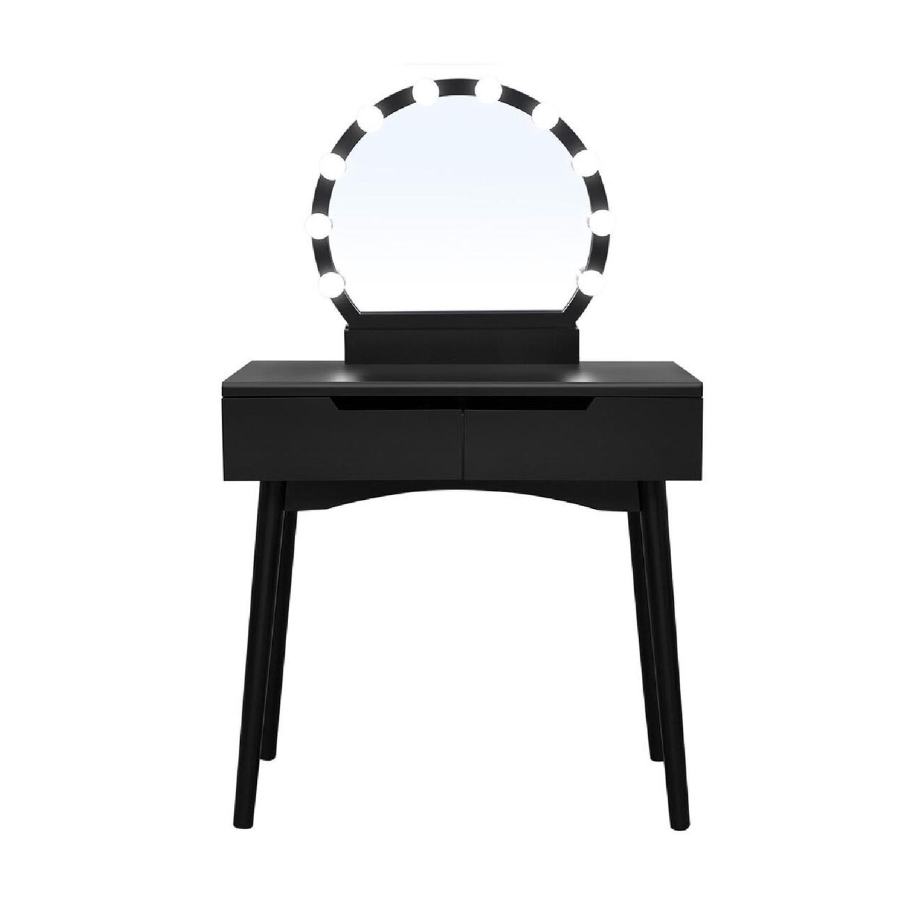 Wooden Frame Vanity Set with Padded Stool and LED Trim on Mirror, Black