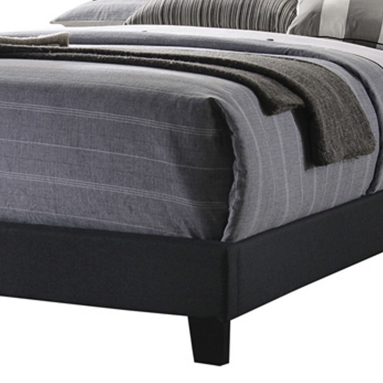Eastern King Bed with Square Button Tufted Headboard, Dark Gray