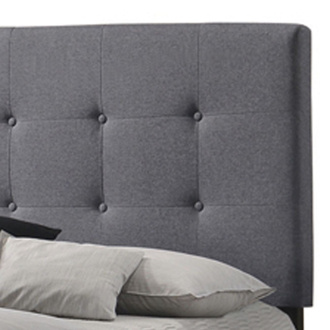 Full Size Bed with Square Button Tufted Headboard and Chamfered Legs, Gray