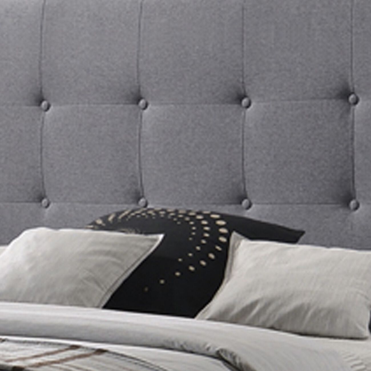 Queen Size Bed with Square Button Tufted Headboard and Chamfered Legs, Gray