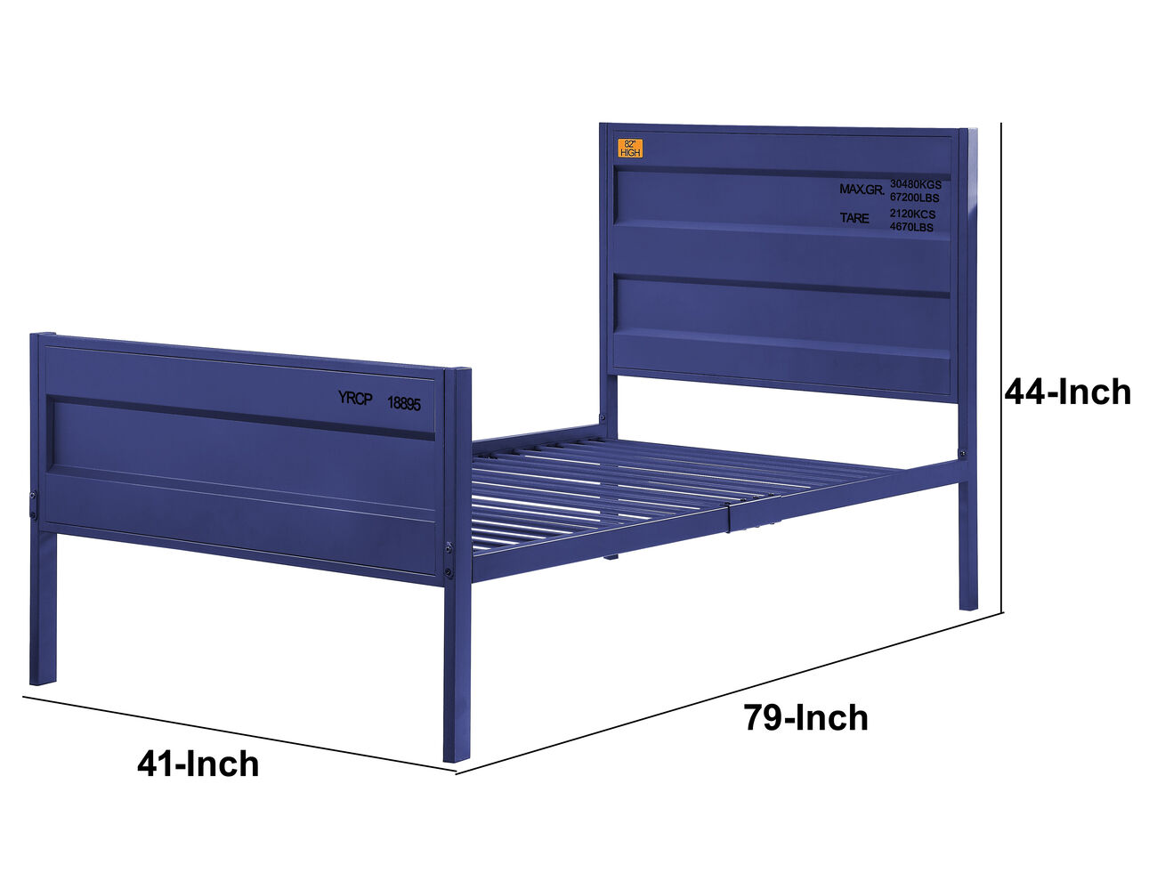 Industrial Style Metal Twin Size Bed with Straight Leg Support, Blue