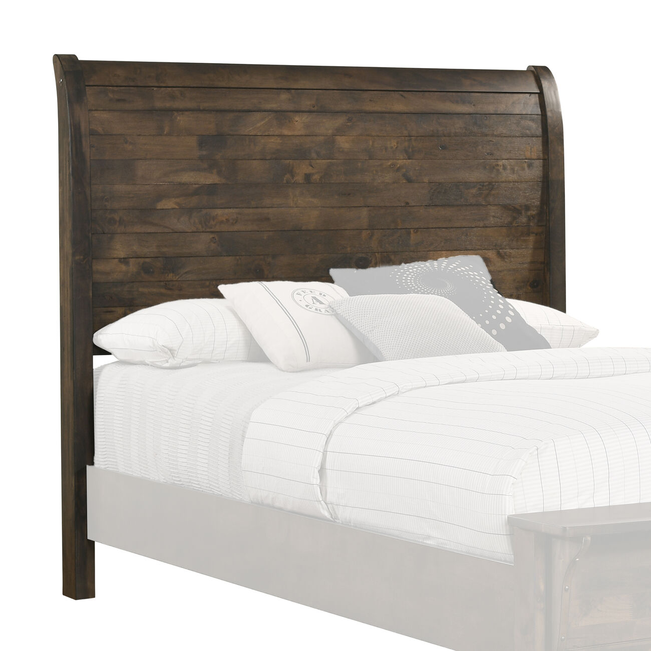Queen Size Wooden Sleigh Headboard with Paneled Details, Brown