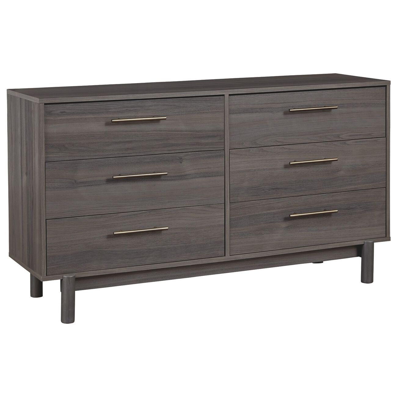 6 Drawer Contemporary Wooden Dresser with Metal Bar Handles, Gray