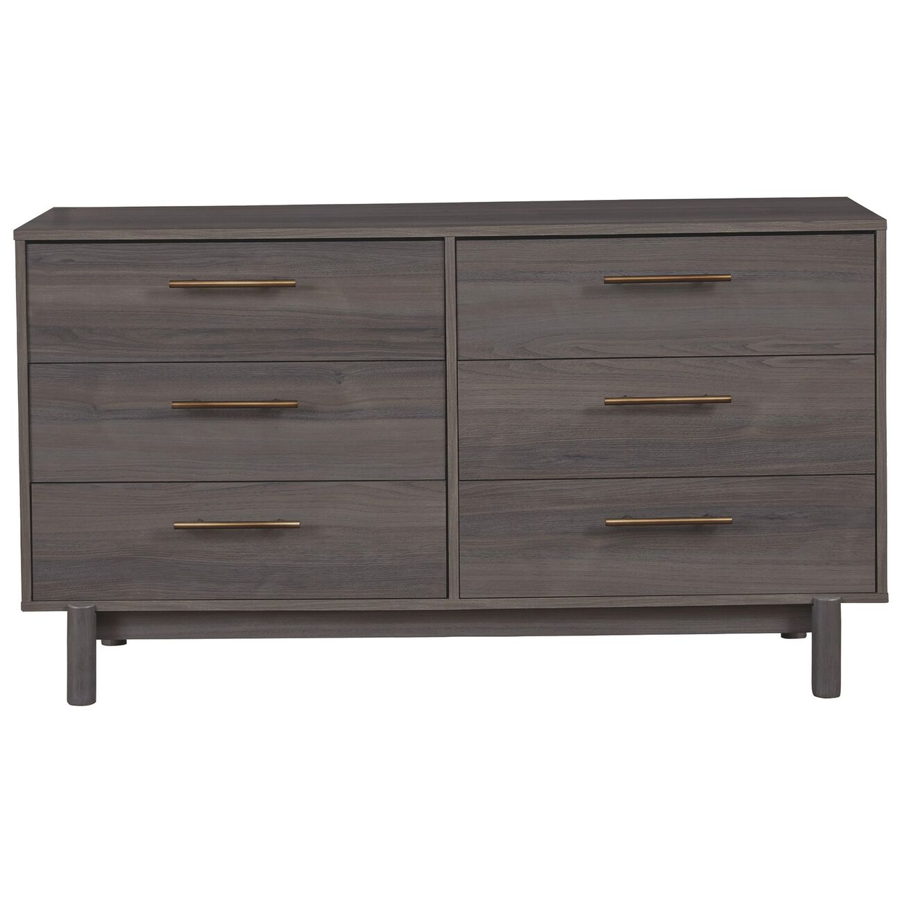 6 Drawer Contemporary Wooden Dresser with Metal Bar Handles, Gray