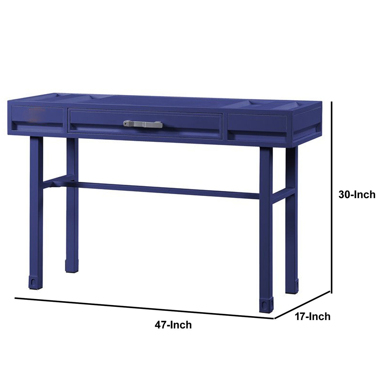 Industrial Style Metal and Wood 1 Drawer Vanity Desk, Blue