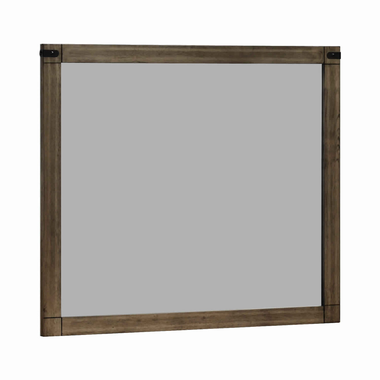 Wooden Frame Dresser Top Mirror with Metal Brackets, Brown and Silver - BM220546