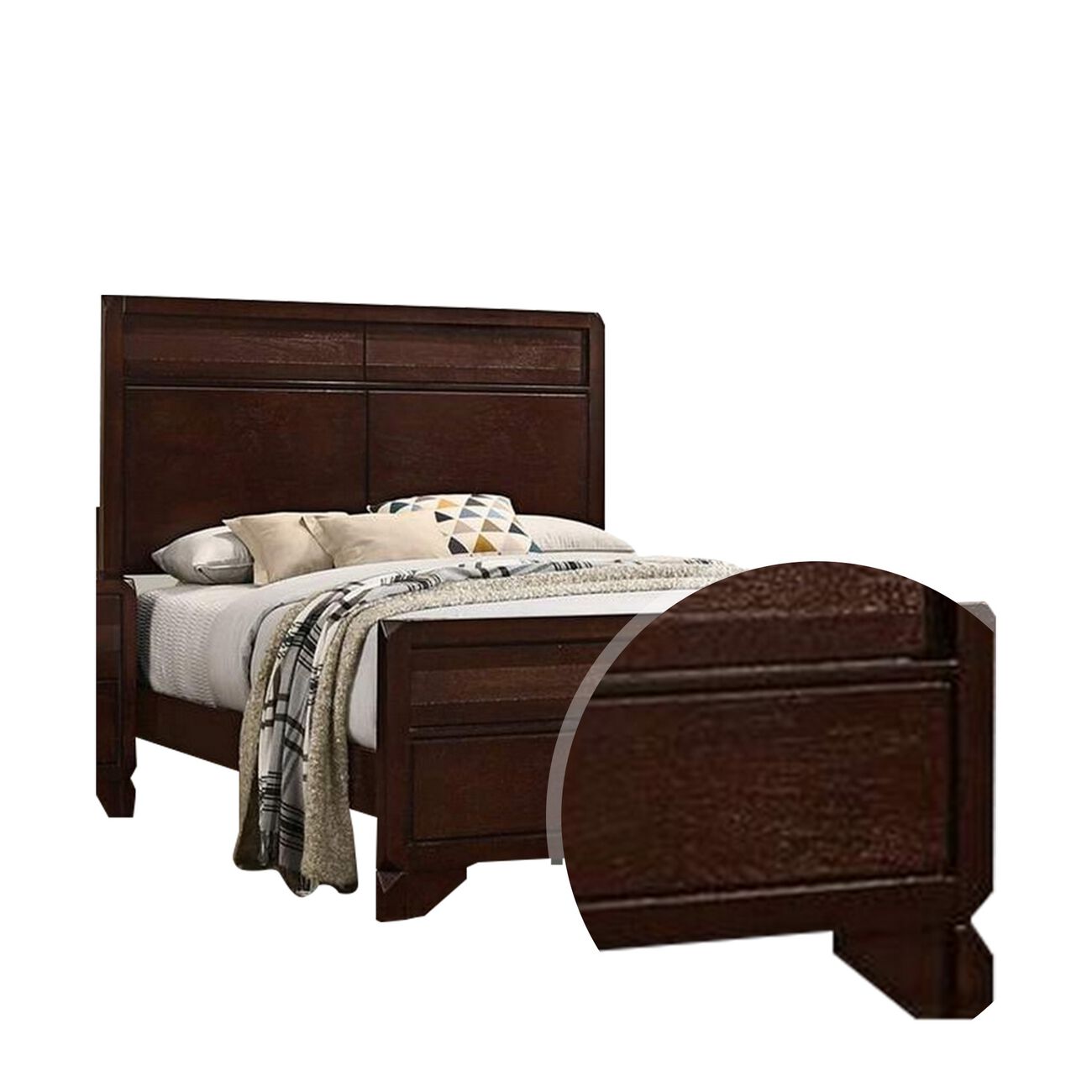 Panel Design Wooden King Headboard and Footboard with Molded Detail, Brown