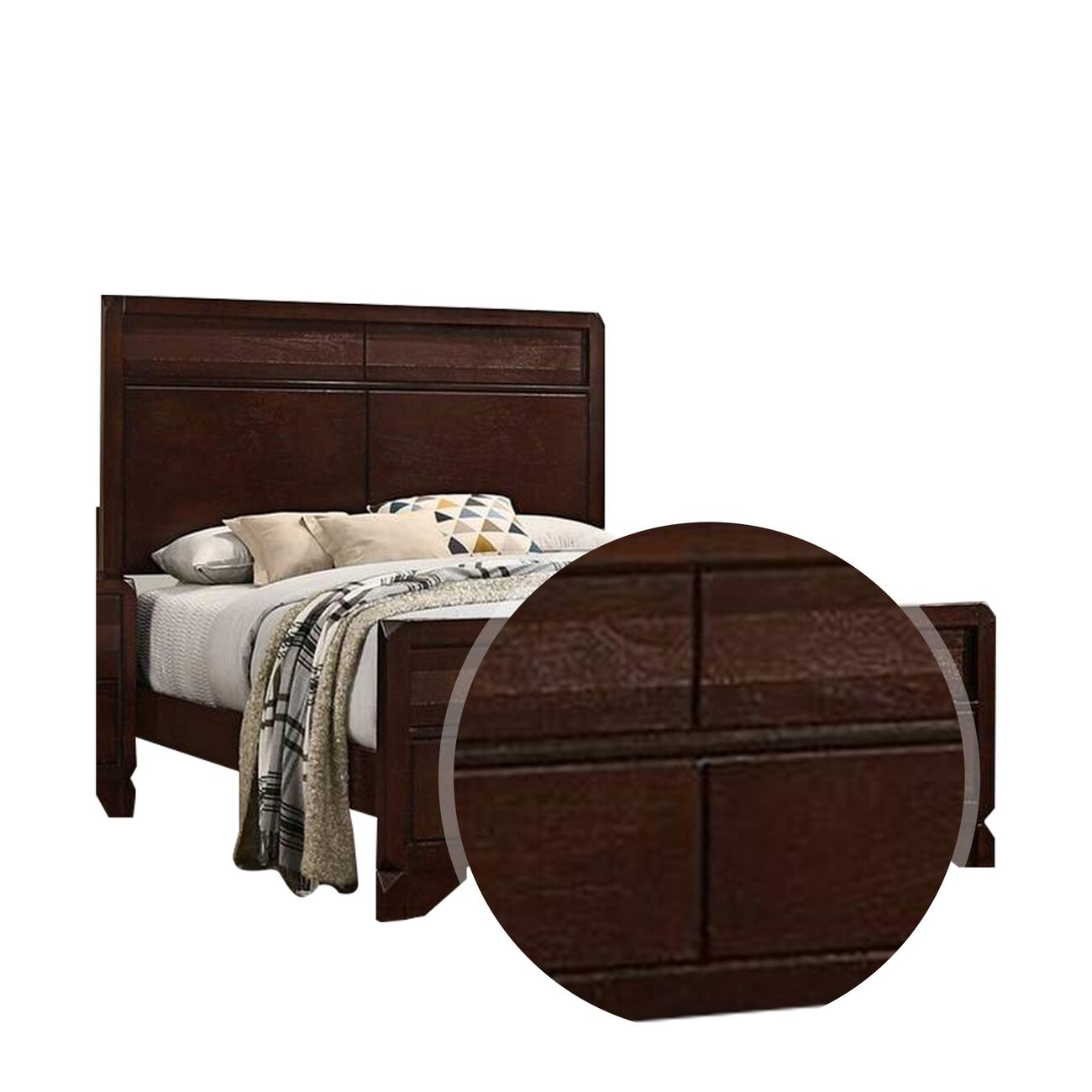 Panel Design Wooden King Headboard and Footboard with Molded Detail, Brown