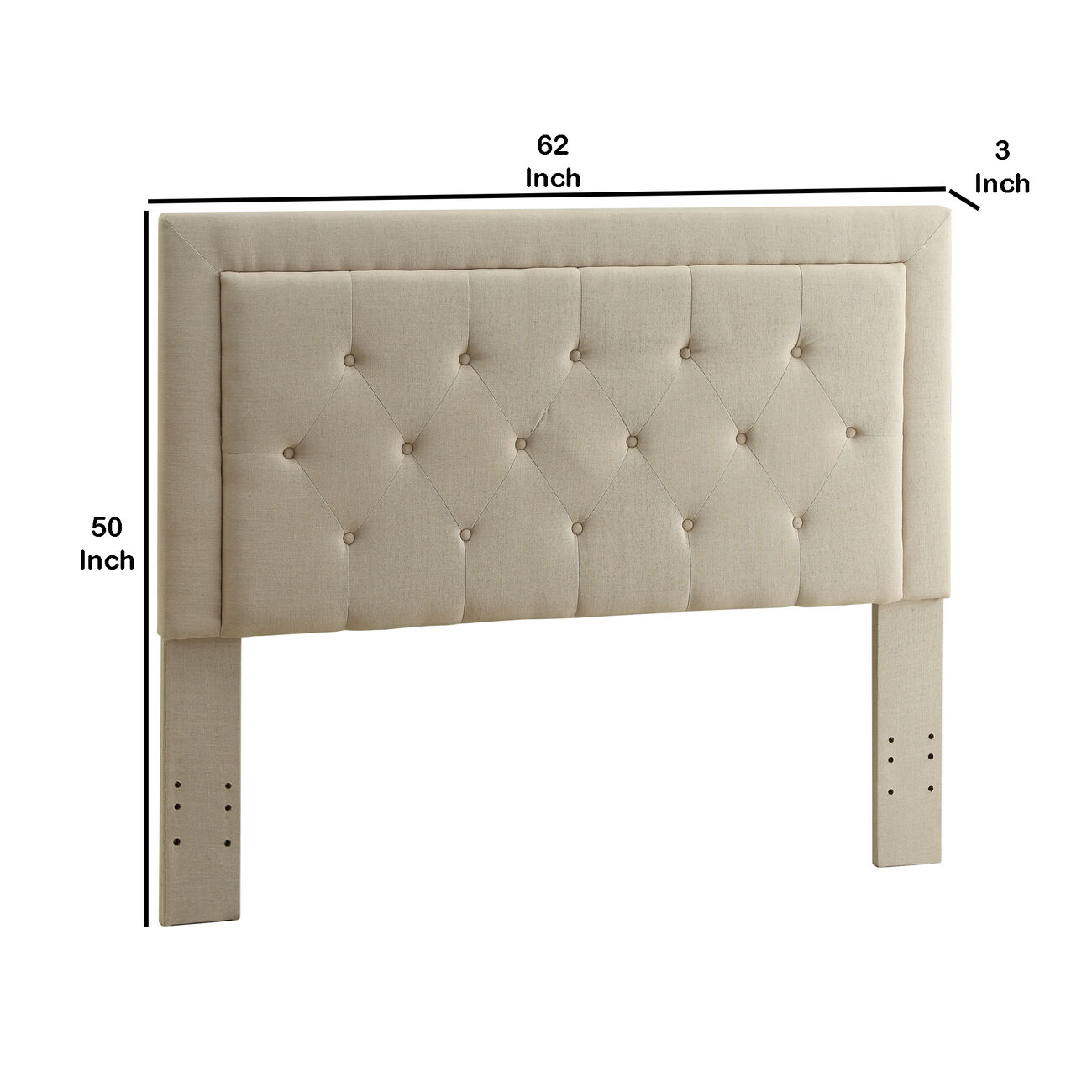 Fabric Upholstered Full Queen Headboard with Button Tufting, Beige