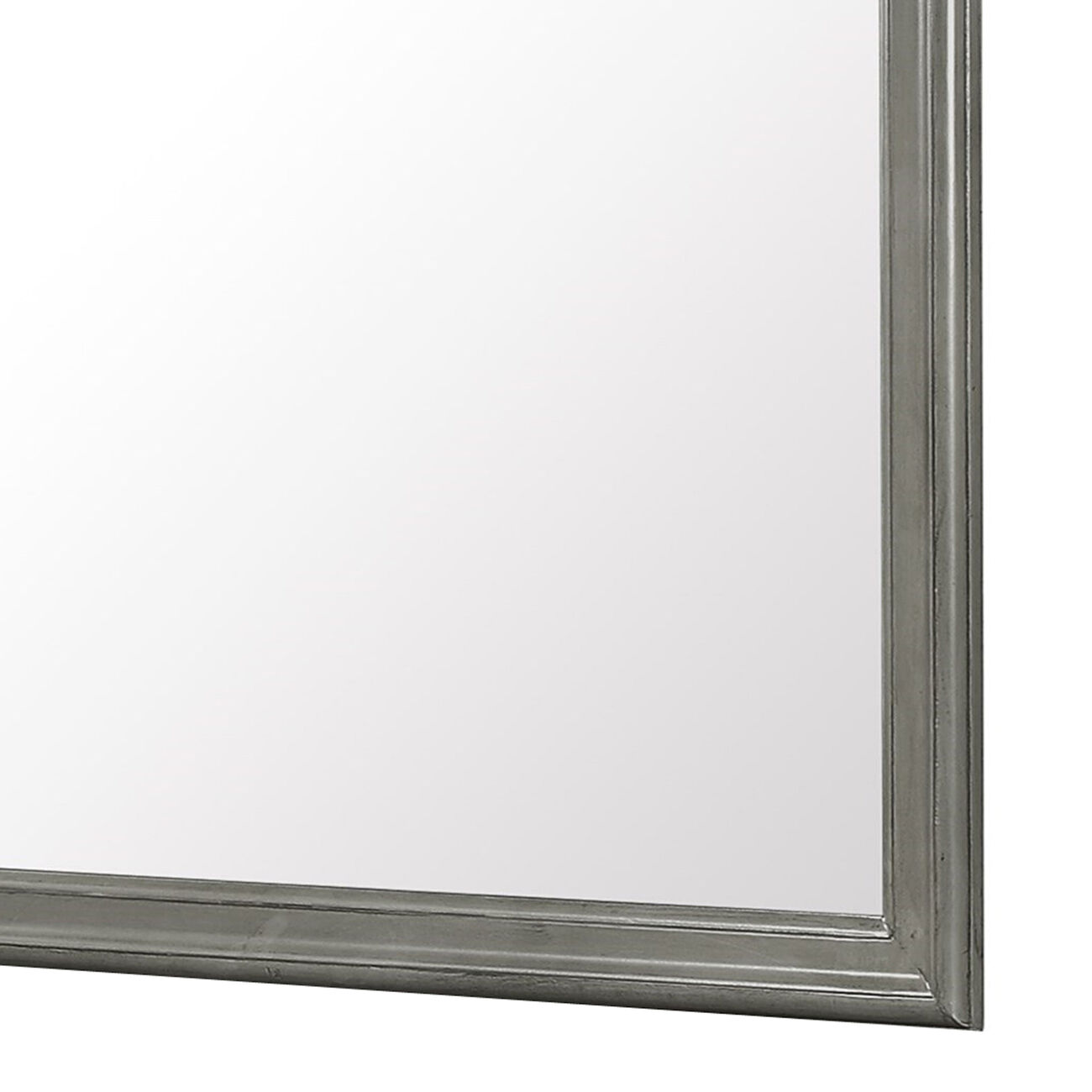 Rectangular Molded Wooden Frame Dresser Top Mirror, Gray and Silver - BM215169