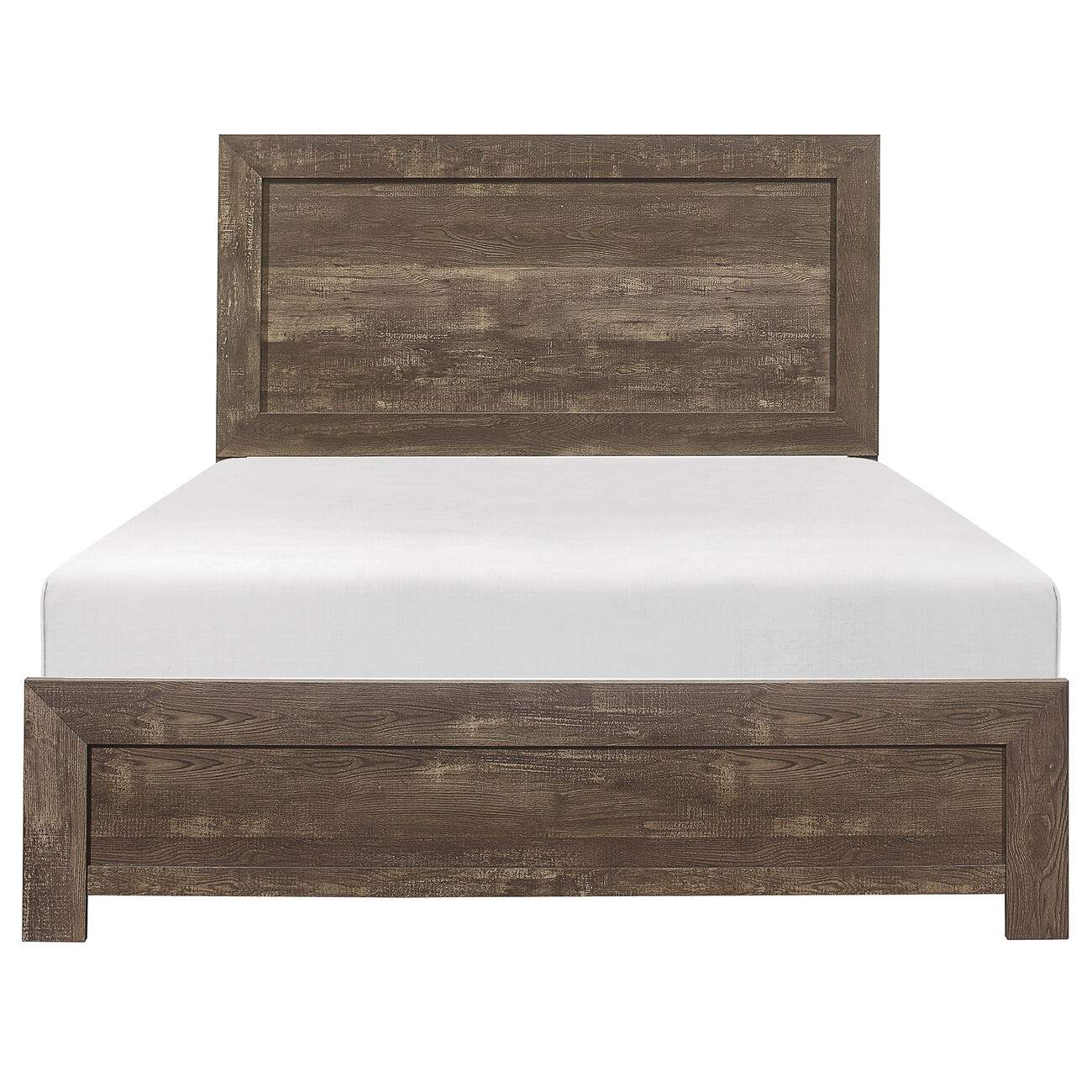 Rustic Panel Design Wooden Full Size Bed with Block Legs Support, Brown