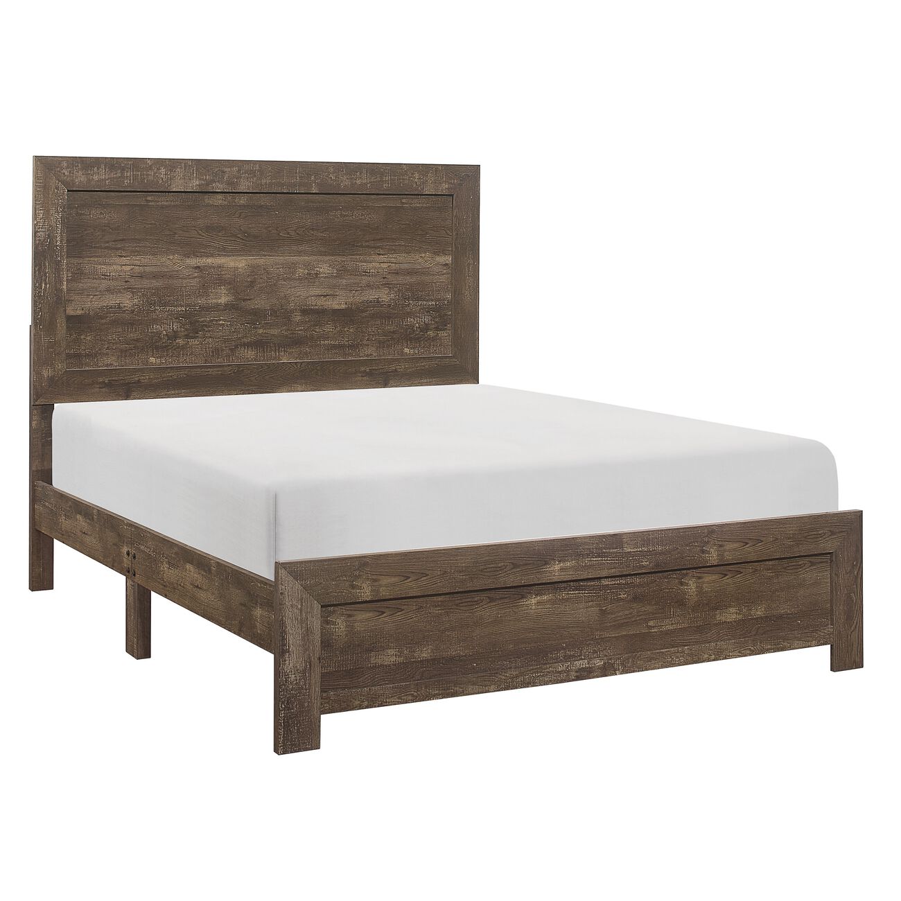 Rustic Panel Design Wooden California King Size Bed with Block Legs, Brown
