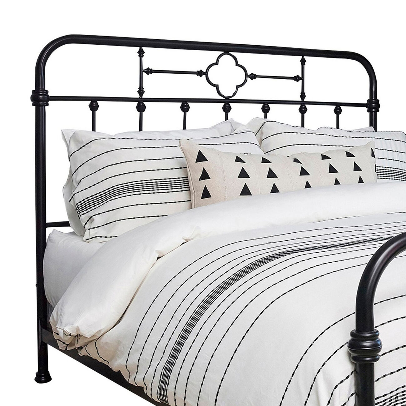 Pipe Design Metal Queen Headboard with Curved Corners, Black