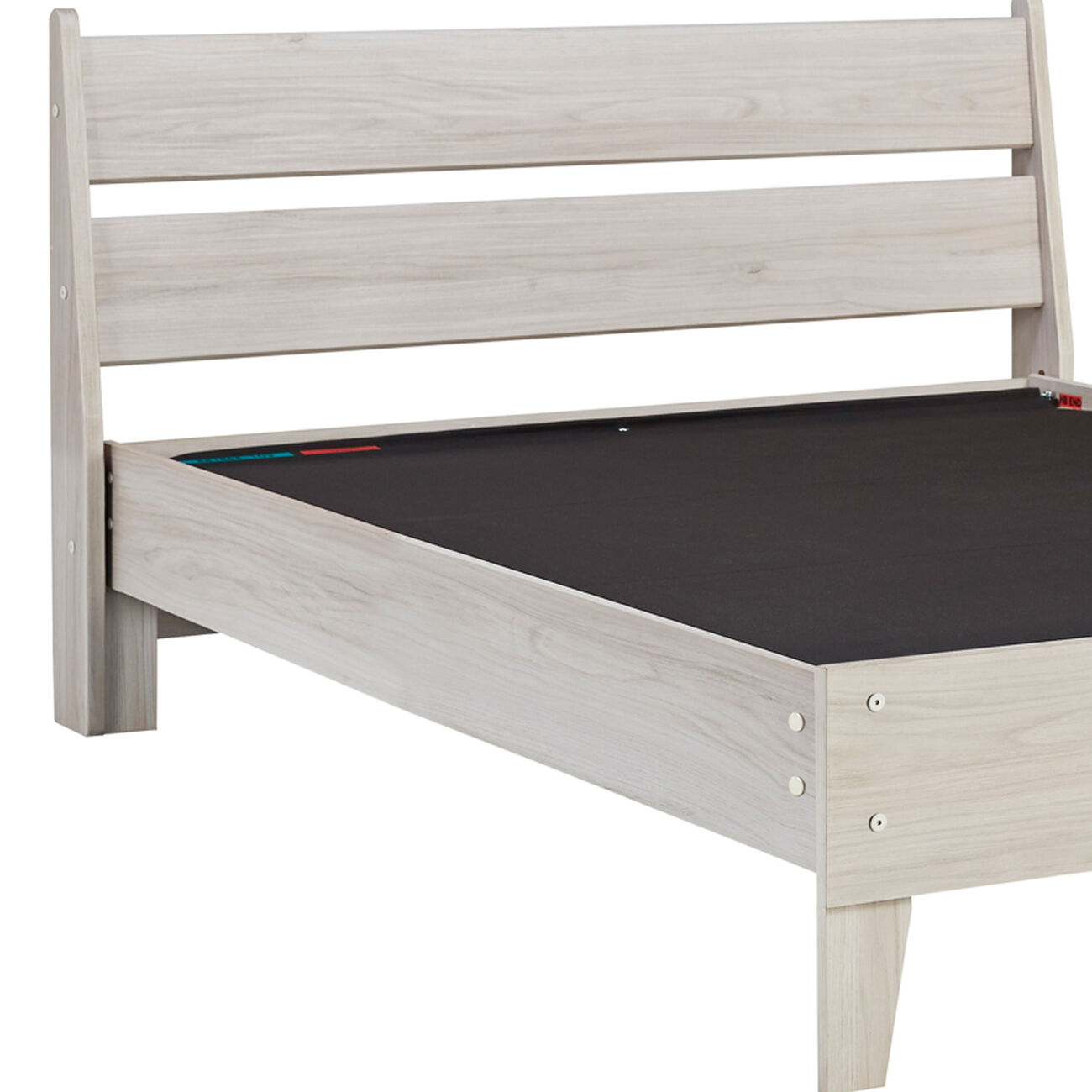 Wooden Twin Platform Bed with Grains, Off White