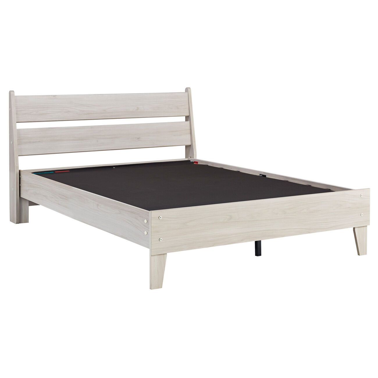 Wooden Full Platform Bed with Grains, Off White