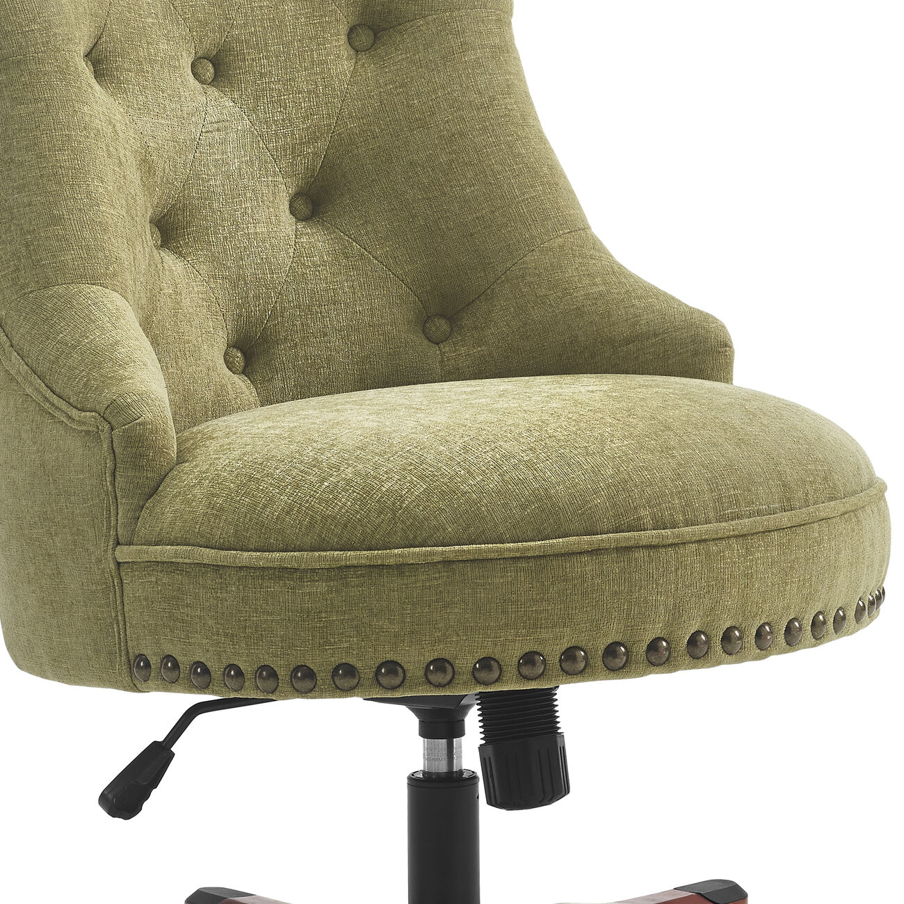Wooden Office Chair with Button Tufted Backrest, Olive Green and Brown