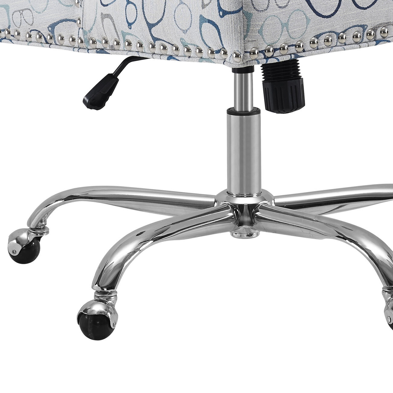 Fabric Upholstered Office Chair with Glasses Print, Gray and Silver