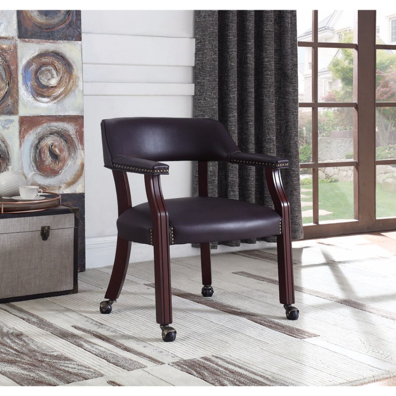Traditional Upholstered Office Chair, Dark Cherry