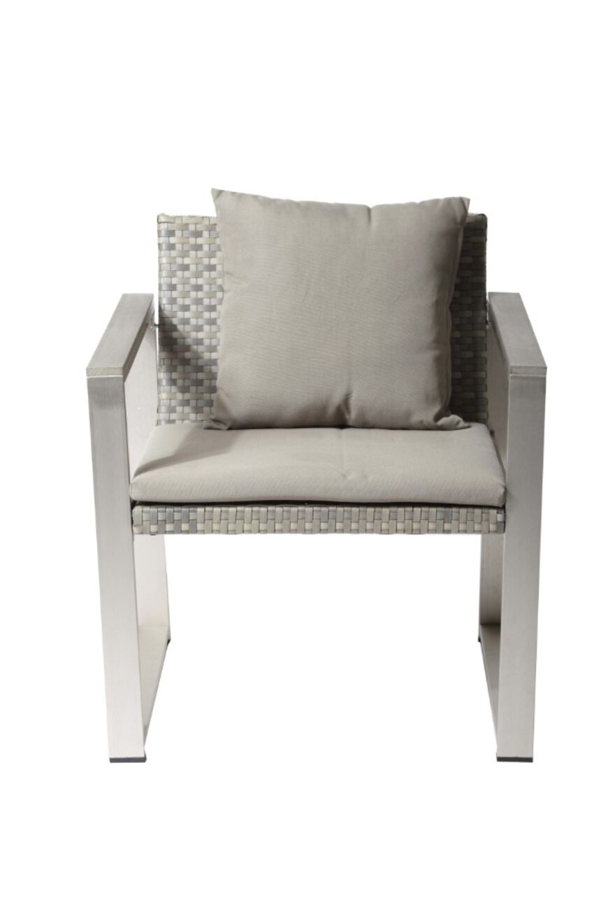 Aluminum Upholstered Cushioned Chair with Rattan, Gray/Taupe