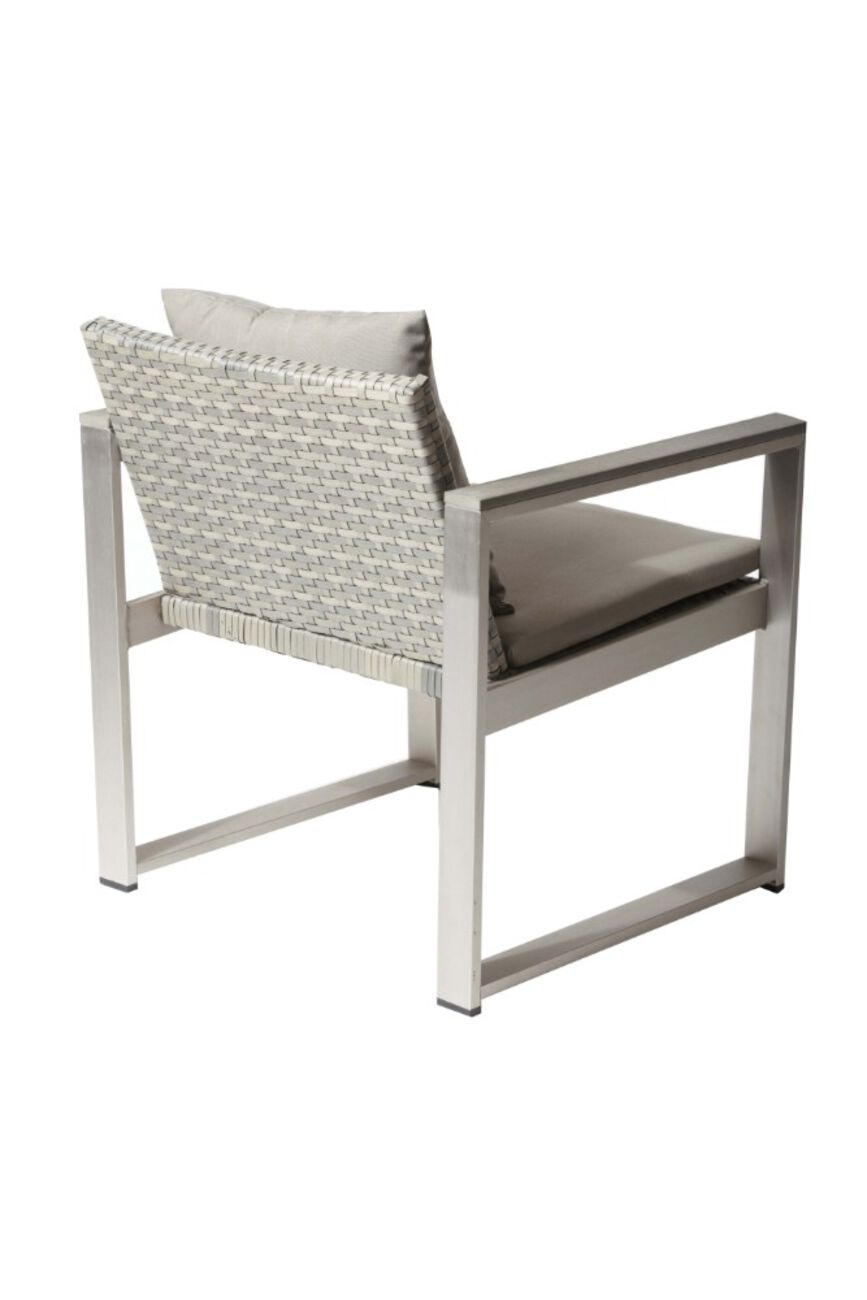 Aluminum Upholstered Cushioned Chair with Rattan, Gray/Taupe