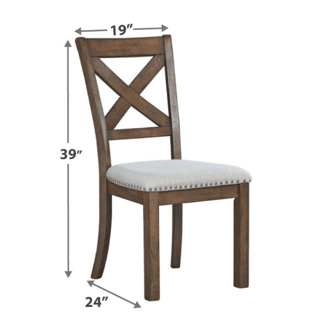 Wooden Dining Side Chair with Polyester Seat and X Back Support, Set of Two, Brown and Beige