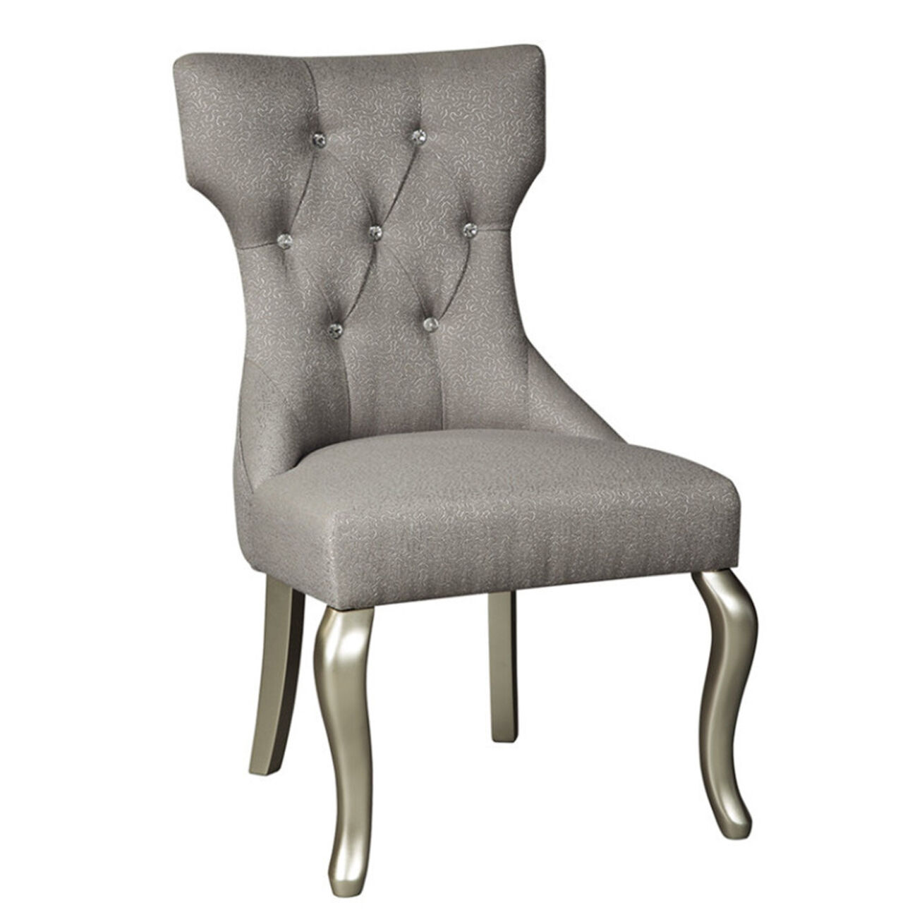 Polyester Upholstered Wooden Dining Side Chair with Cabriole Legs, Set of Two, Silver