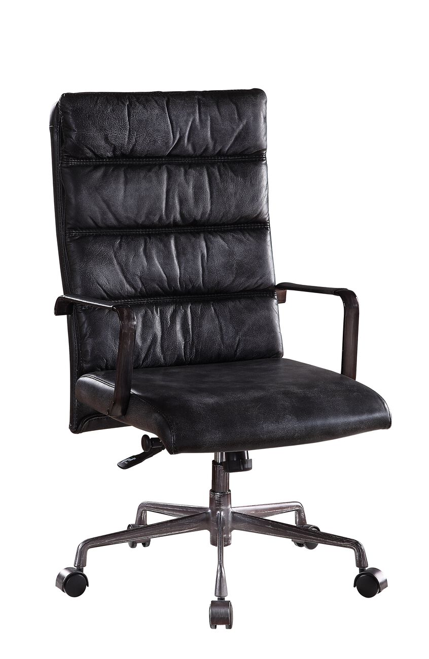 Leatherette Upholstered Wooden Office Chair with 5 Star Base, Black