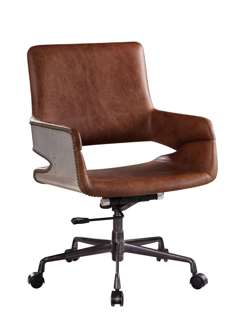 Faux Leather Upholstered Wooden Office Chair with Lift Mechanism,Brown