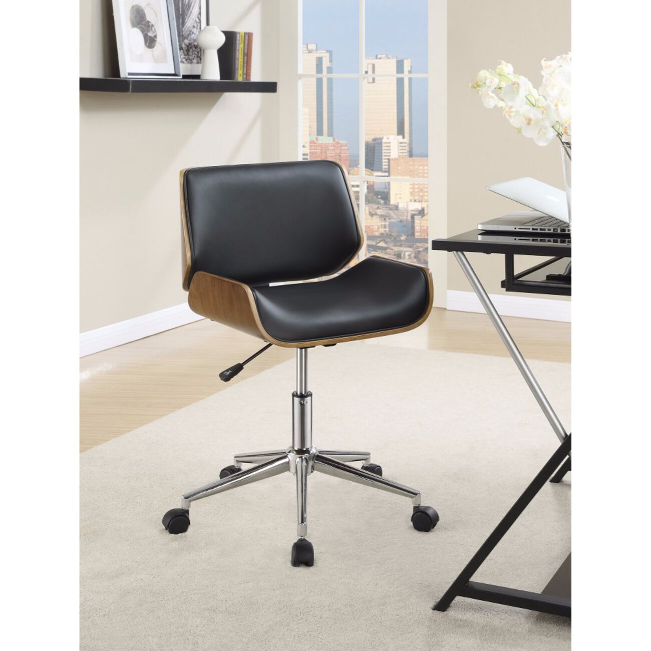 Contemporary Small-Back Home Office Chair, Black/Walnut