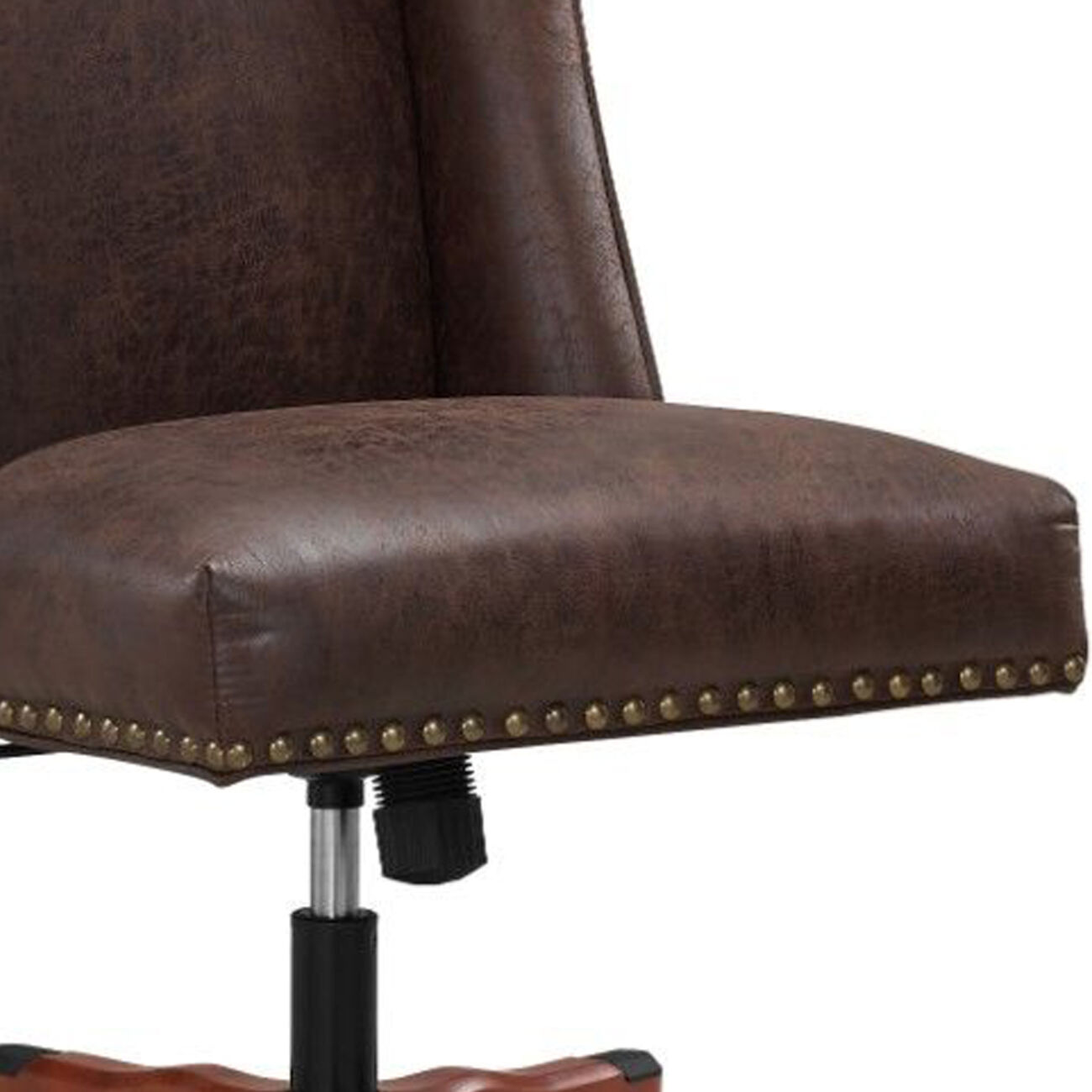 Nailhead Trim Leatherette Swivel Office Chair with Casters, Brown