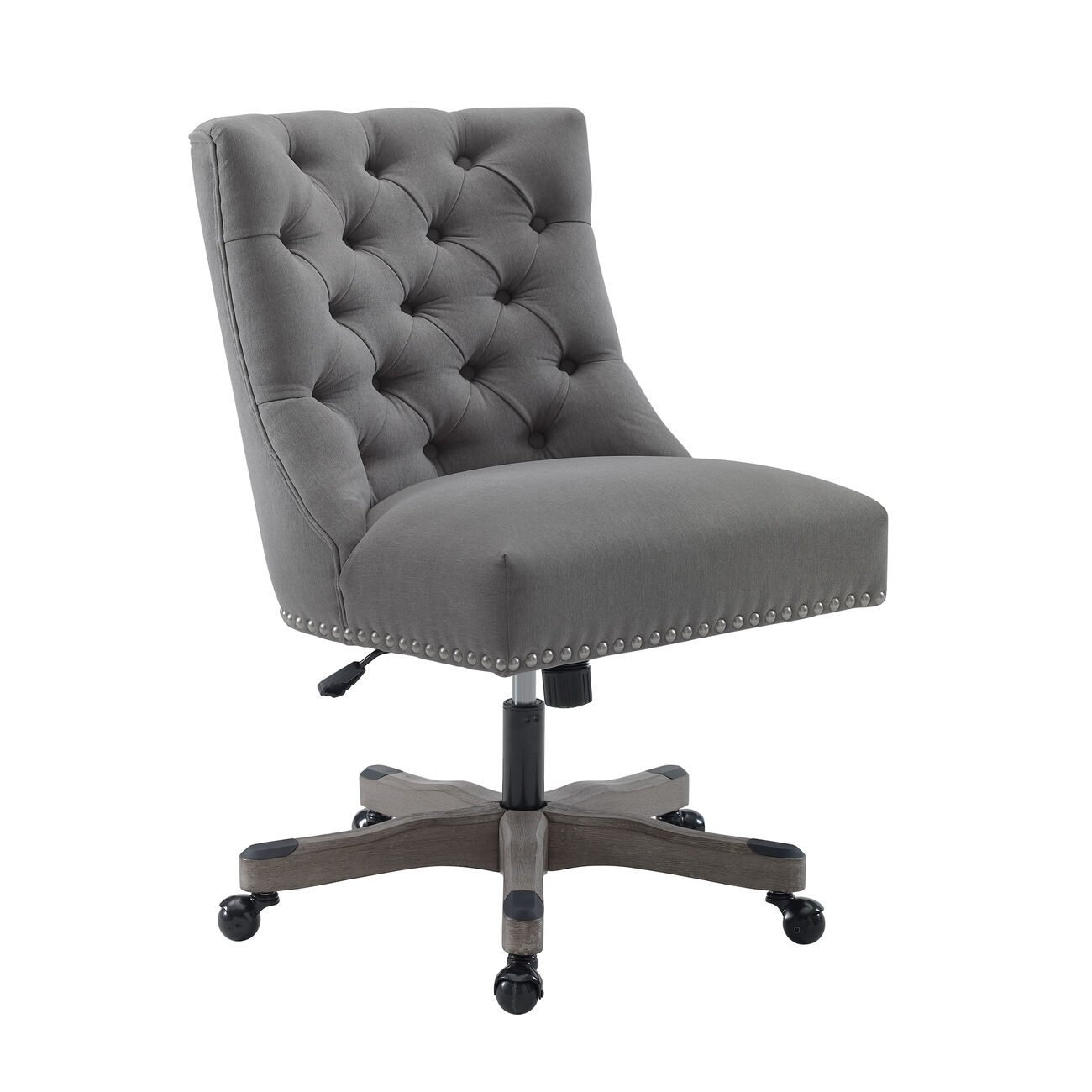 Button Tufted Fabric Upholstered Swivel Office Chair with Casters, Gray