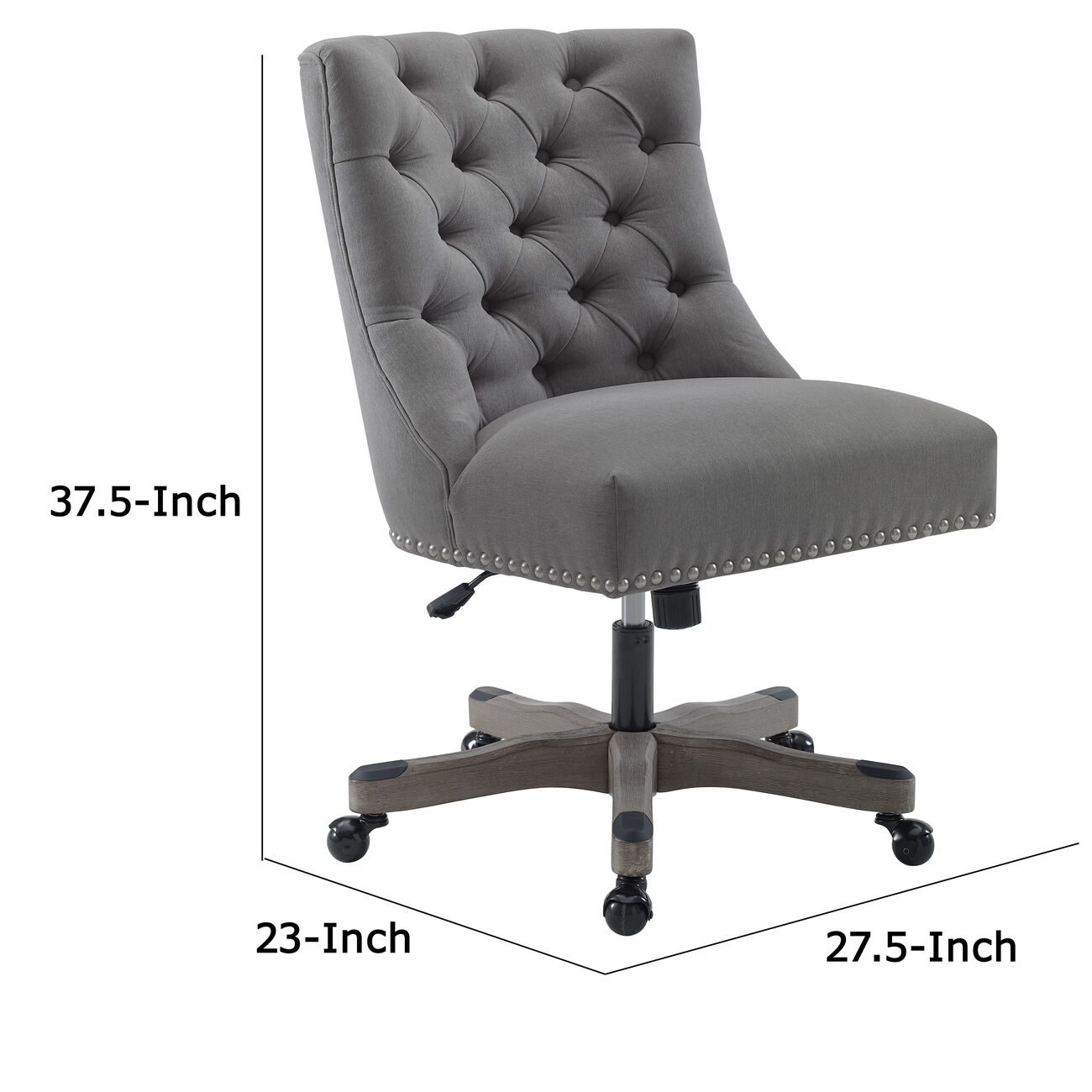 Button Tufted Fabric Upholstered Swivel Office Chair with Casters, Gray