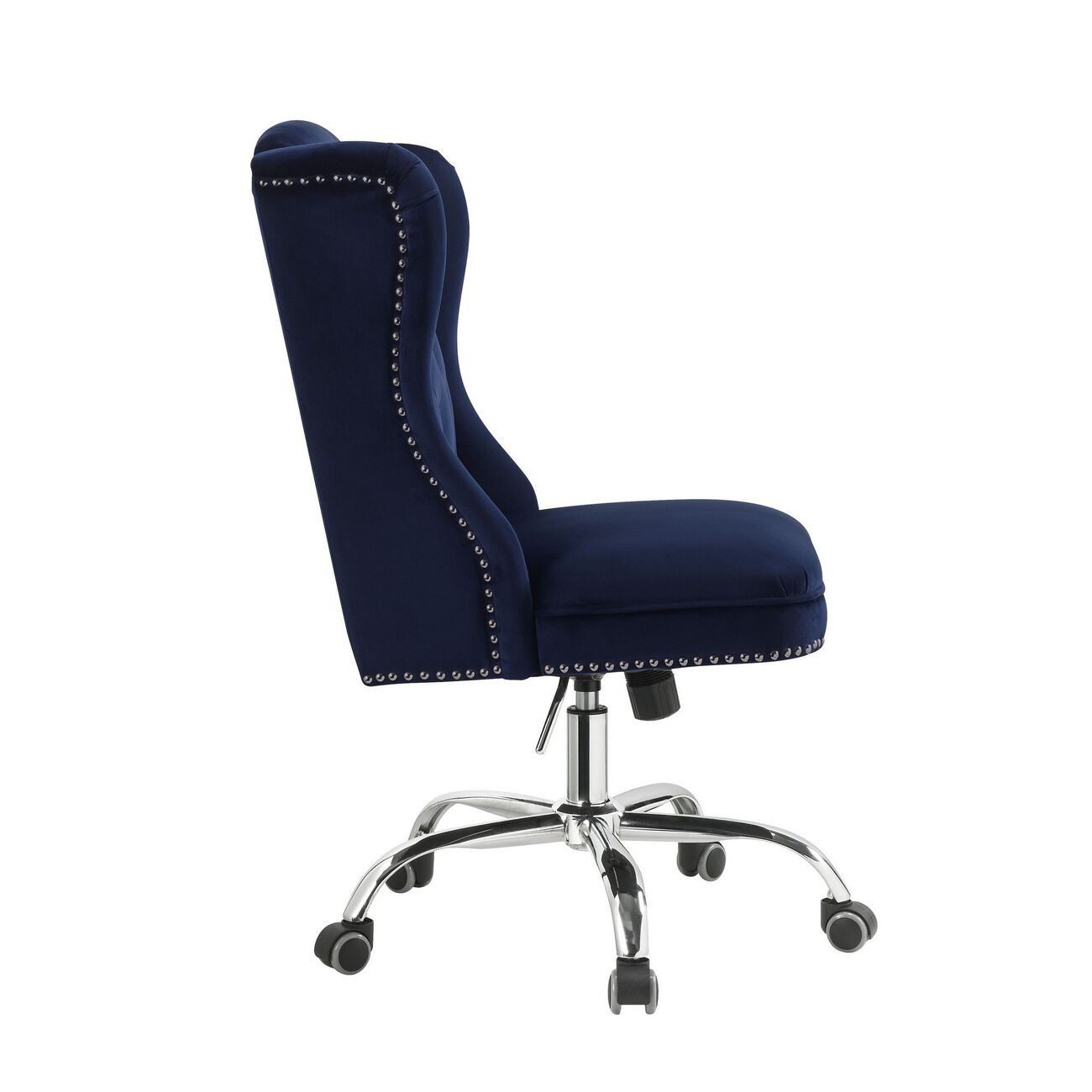 Velvet Upholstered Armless Swivel and Adjustable Tufted Office Chair, Blue