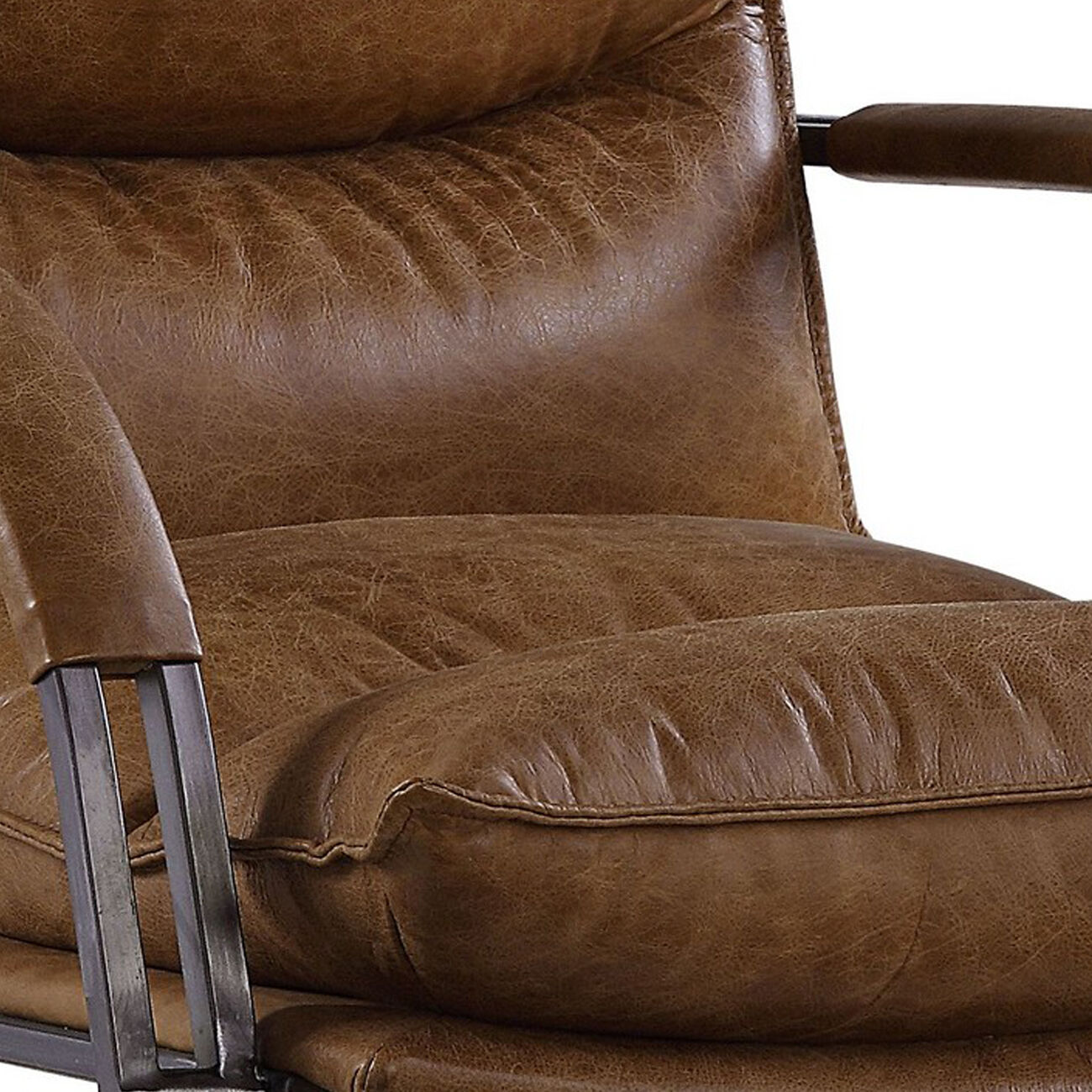 Swivel Leatherette Tufted Office Chair with Metal Star Base, Brown