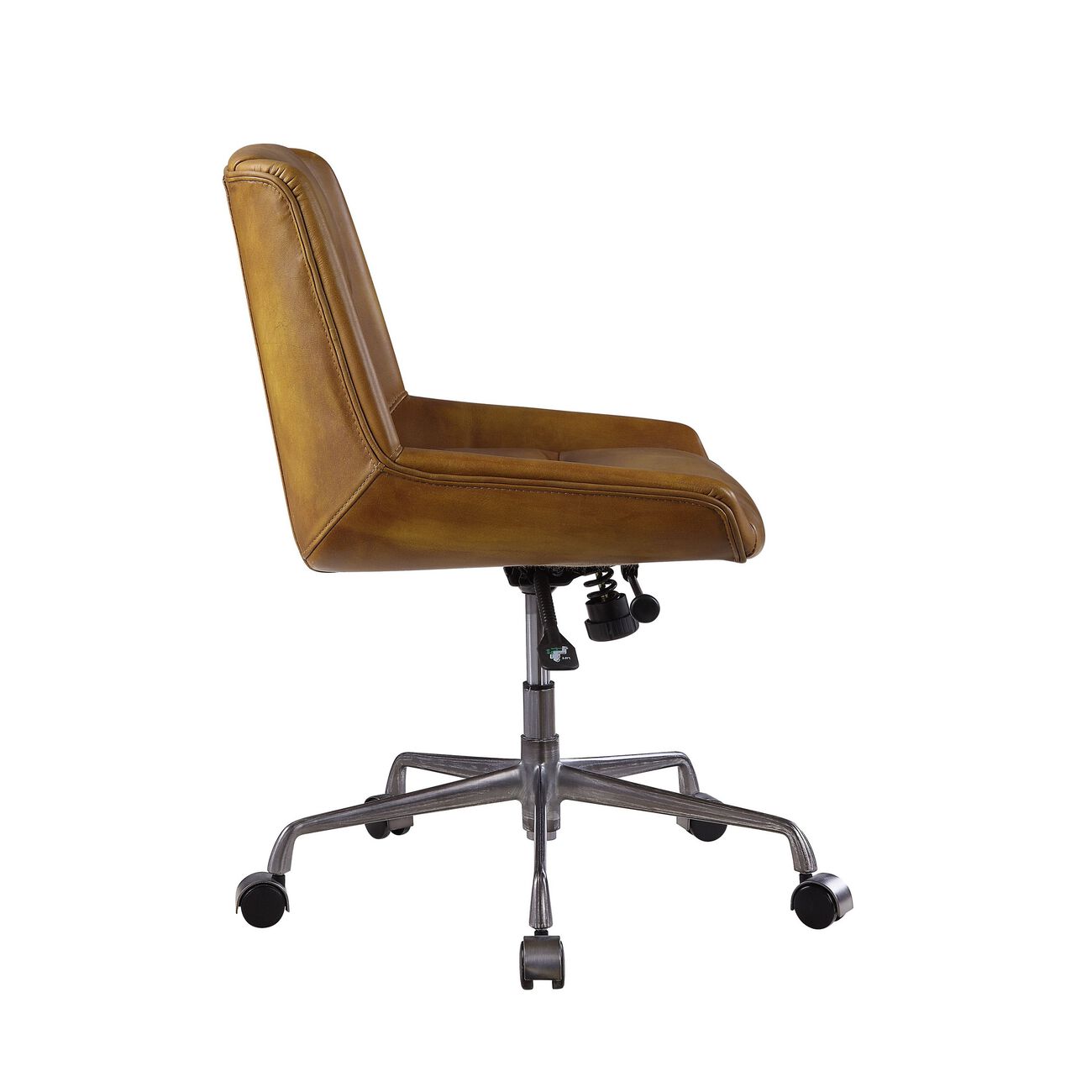 Swivel Leatherette Office Chair with Star Base and Casters,Brown and Silver