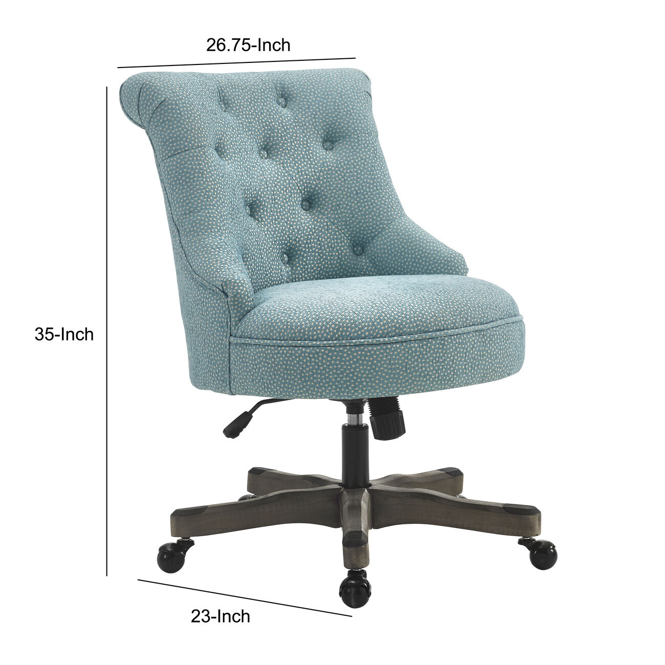 Wooden Office Chair with Textured Fabric Upholstery, Blue and Gray
