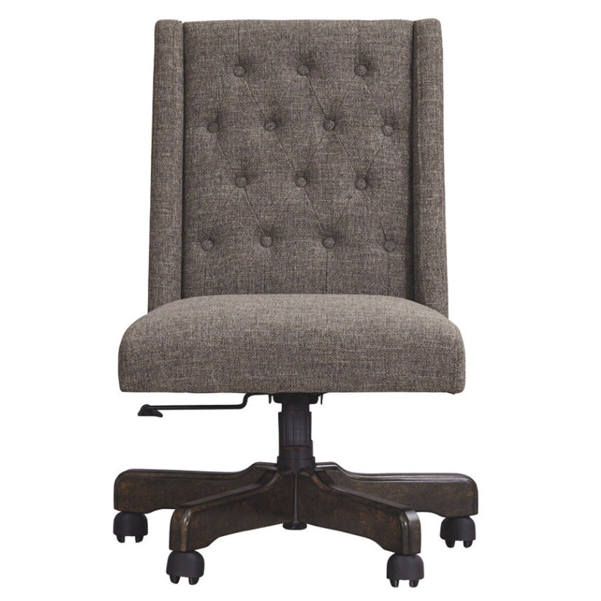 Button Tufted Polyester Upholstered Metal Swivel Chair with Adjustable Seat, Gray and Black