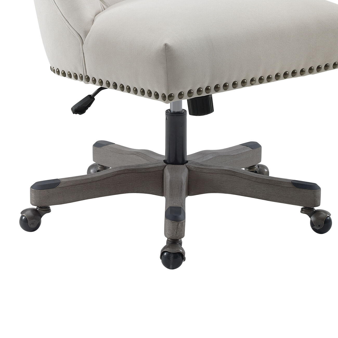 Button Tufted Fabric Upholstered Swivel Office Chair with Casters, White