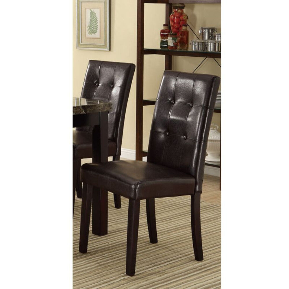 Faux Leather Dining Side Chair In Pine, Set Of 2, Dark Brown