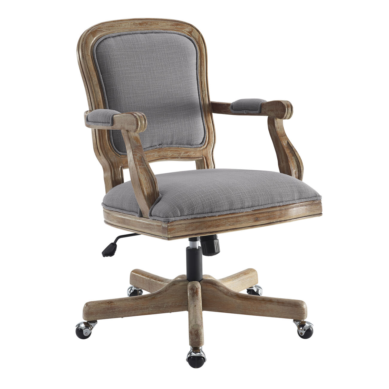 Fabric Upholstered Wooden Office Swivel Chair with Adjustable Height, Gray