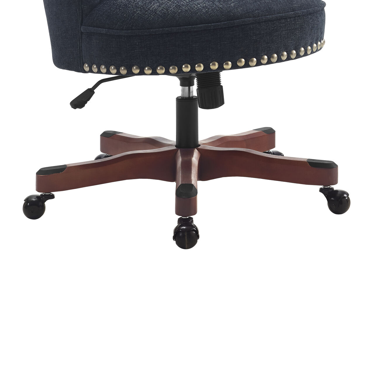 Wooden Office Chair with Button Tufted Backrest, Navy Blue and Brown