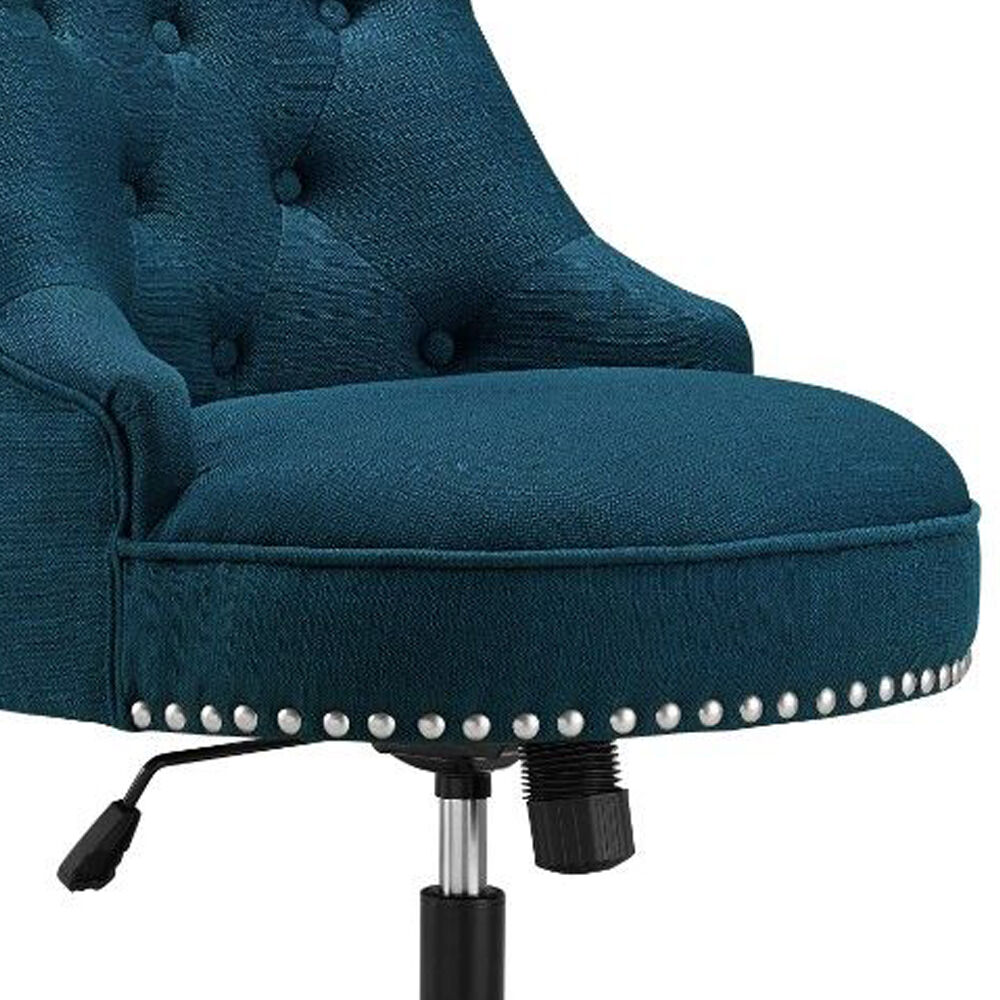 Nailhead Trim Fabric Upholstered Office Chair with Adjustable Height, Blue
