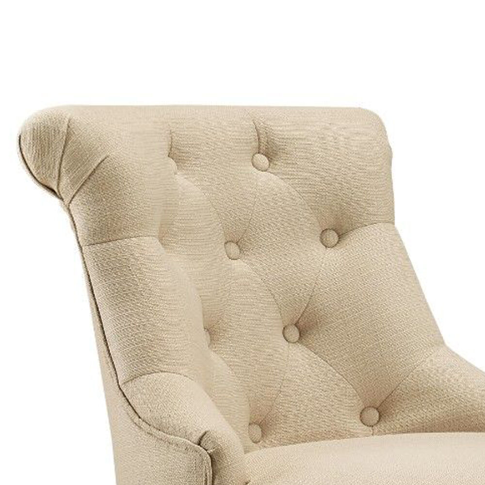 Nailhead Trim Fabric Upholstered Office Chair with Adjustable Height, Beige