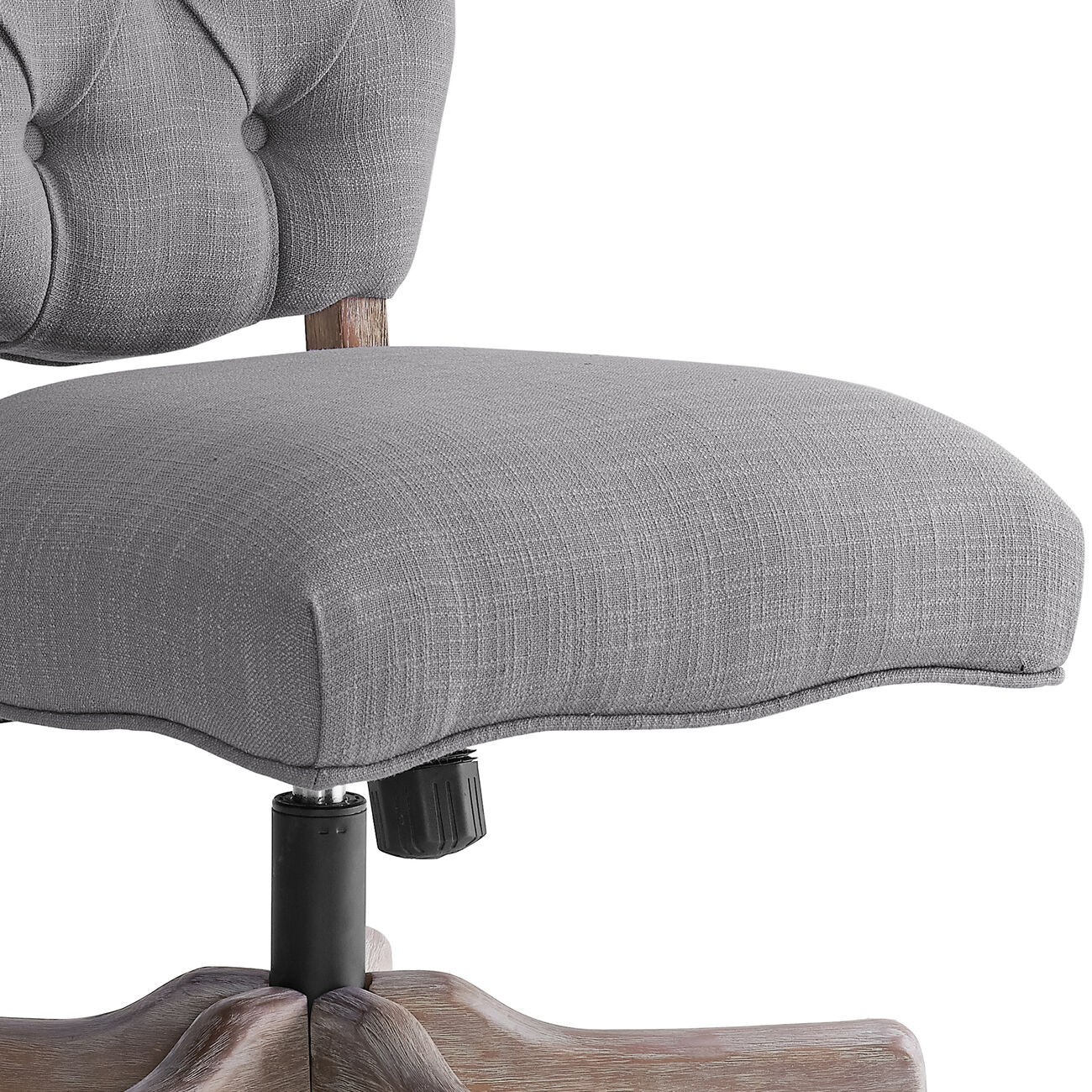 Armless Office Chair with Wooden Base and Tufting, Gray and Brown