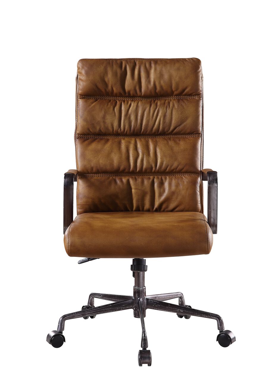 Faux Leather Upholstered Wooden Office Chair with 5 Star Base, Brown