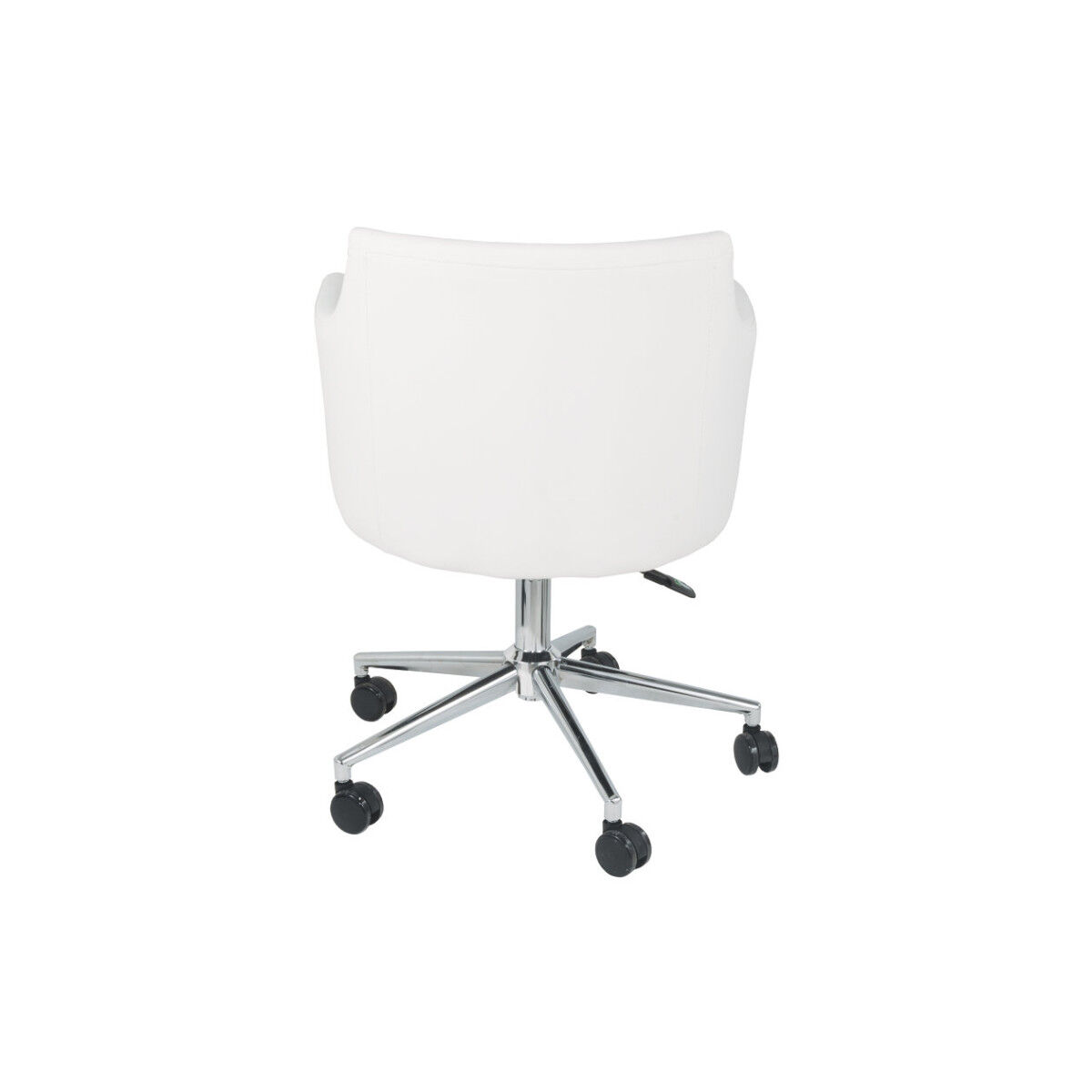 Faux Leather Upholster Metal Swivel Chair with Low Profile Back, White and Silver