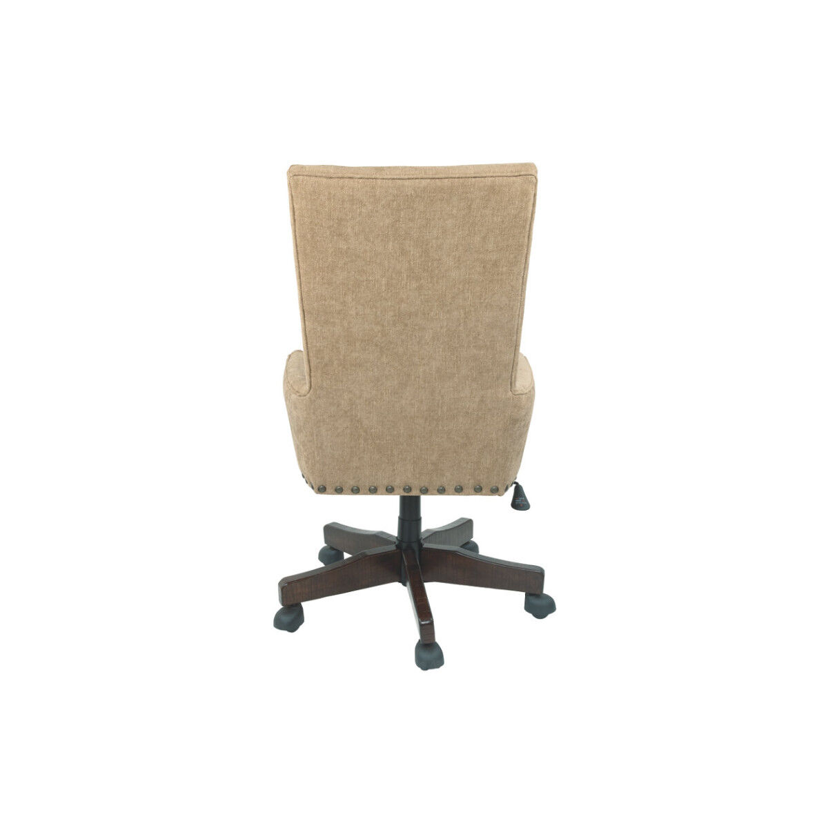 High Back Polyester Upholstered Wooden Swivel Chair with Adjustable Seat, Brown and Black