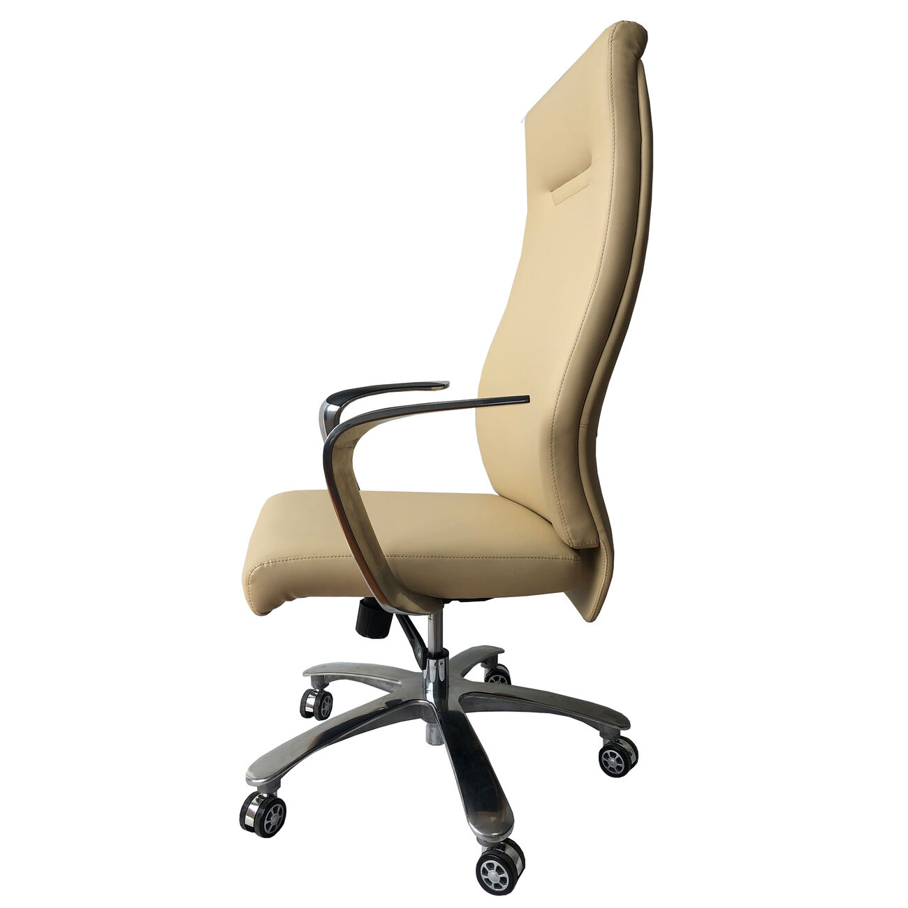High Back Ergonomic Executive Leatherette Office Swivel Chair with Casters , Beige and Chrome